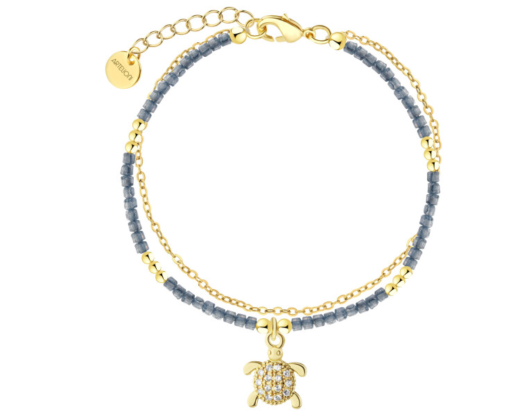 Bransoletka z mosiądzu pozłacana z cyrkoniami - żółw