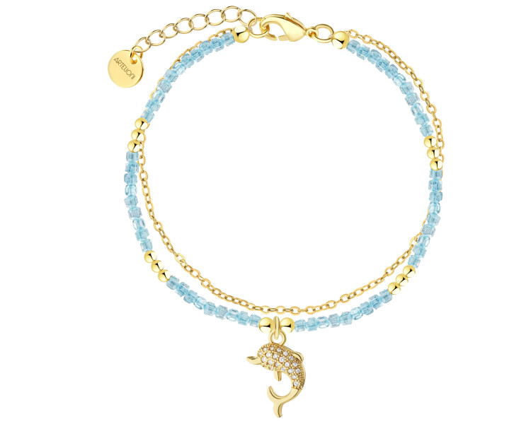 Bransoletka z mosiądzu pozłacana z cyrkoniami - delfin