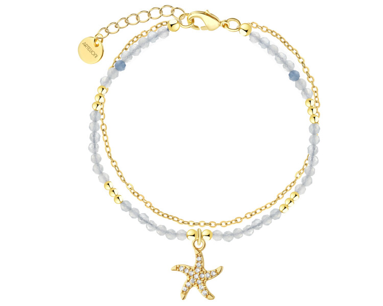 Bransoletka z mosiądzu pozłacana z cyrkoniami - rozgwiazda