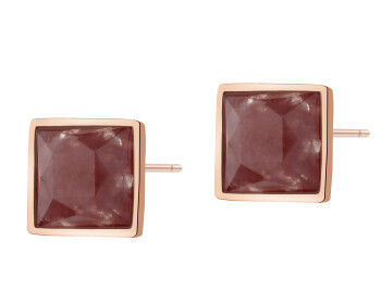 Kolczyki z mosiądzu pozłacane z kwarcami - kwadraty