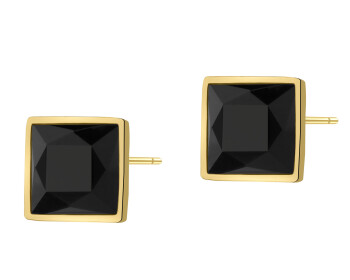 Kolczyki z mosiądzu pozłacane z agatami - kwadraty