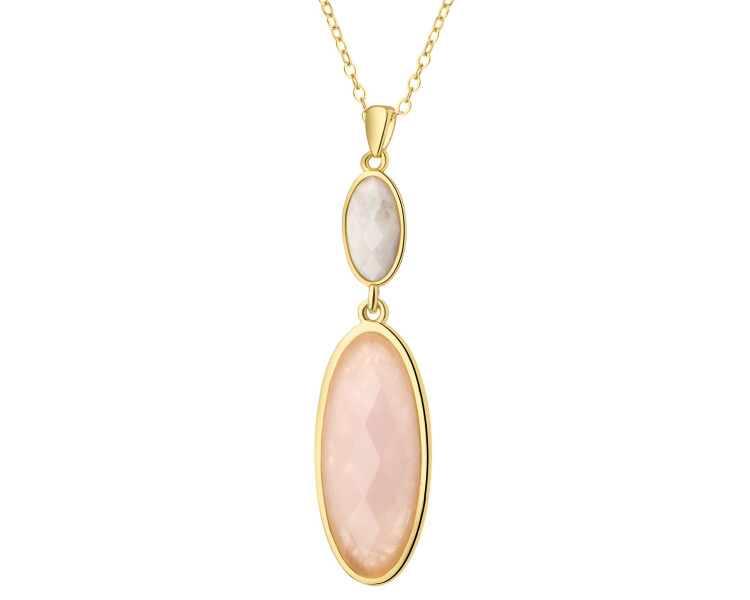 Naszyjnik z mosiądzu pozłacany z kwarcem i kamieniem księżycowym