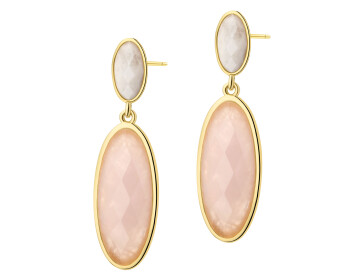 Kolczyki z mosiądzu pozłacane z kwarcami i kamieniami księżycowymi