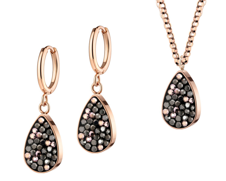 Kolczyki i naszyjnik ze stali szlachetnej z markasytami - komplet - łezki