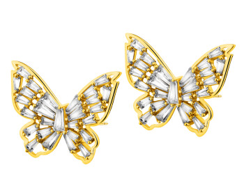 Kolczyki z mosiądzu pozłacane z cyrkoniami - motyl