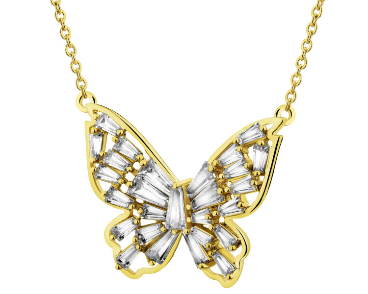 Naszyjnik z mosiądzu pozłacany z cyrkoniami - motyl