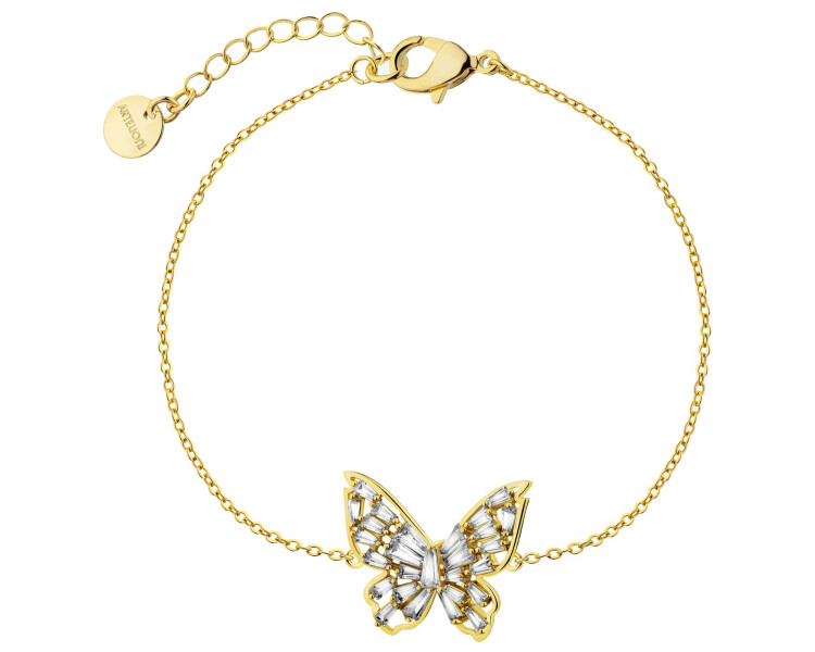 Bransoletka z mosiądzu pozłacana z cyrkoniami - motyl