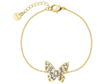 Bransoletka z mosiądzu pozłacana z cyrkoniami - motyl