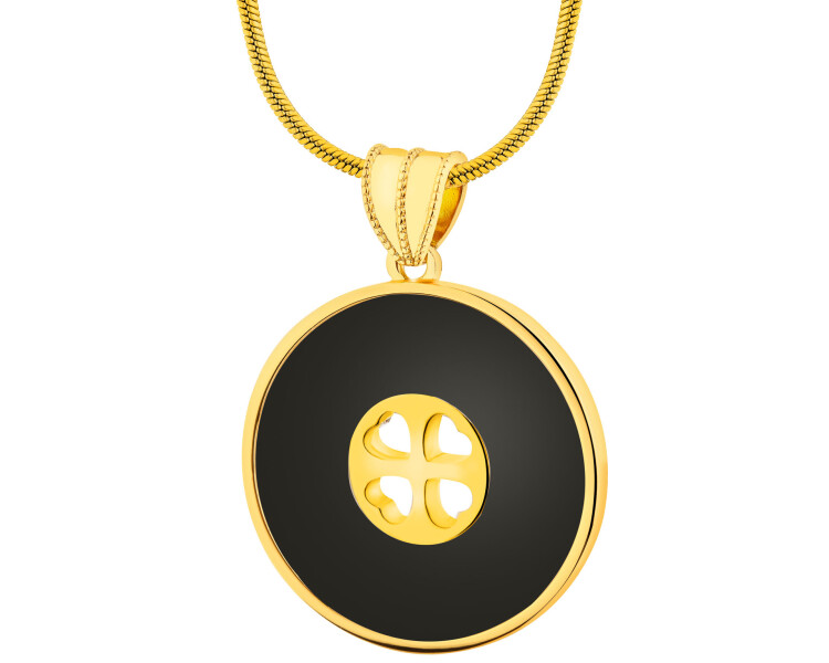 Naszyjnik z mosiądzu pozłacany z agatami - koło, serce