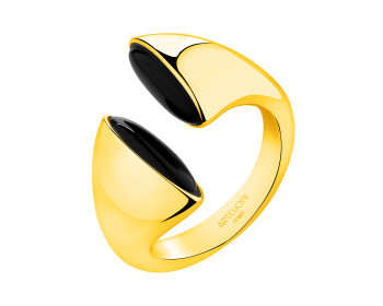 Pierścionek z mosiądzu pozłacany z agatami