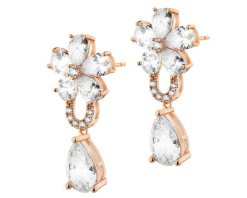 Kolczyki z mosiądzu pozłacane z cyrkoniami - kwiaty