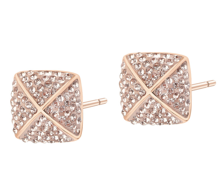 Kolczyki ze stali szlachetnej z kryształami - kwadrat