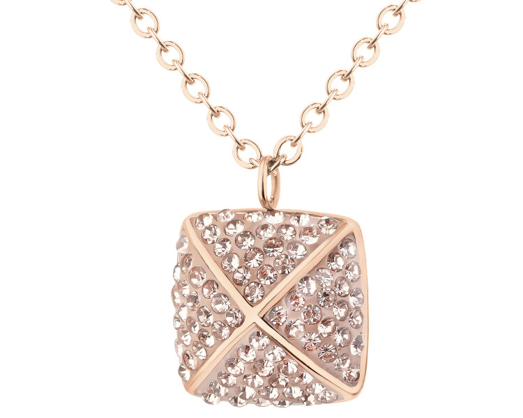 Naszyjnik ze stali szlachetnej z kryształami - kwadrat