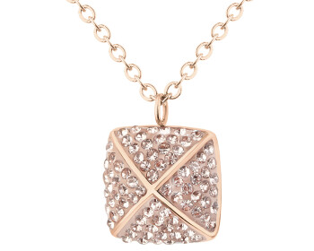 Naszyjnik ze stali szlachetnej z kryształami - kwadrat