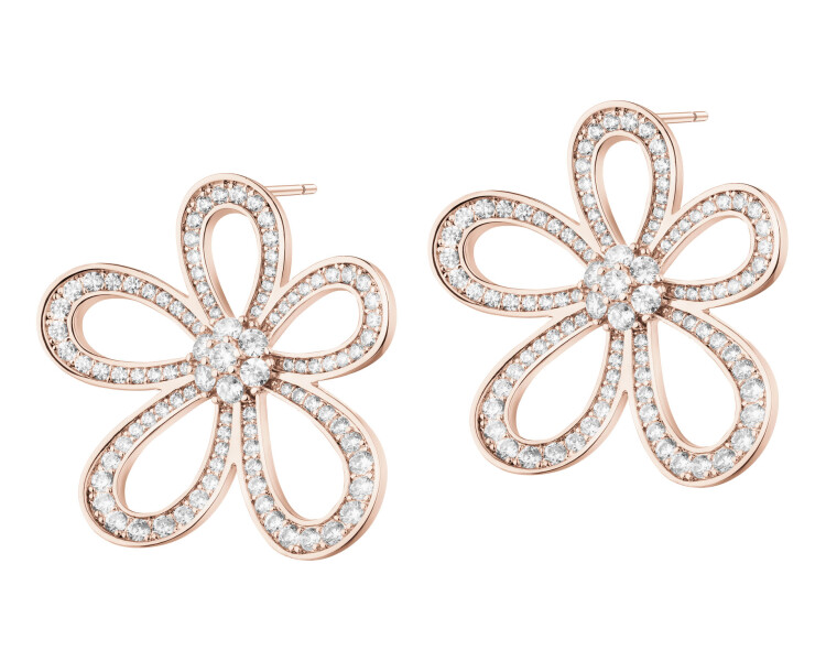 Kolczyki z mosiądzu pozłacane z cyrkoniami - kwiaty