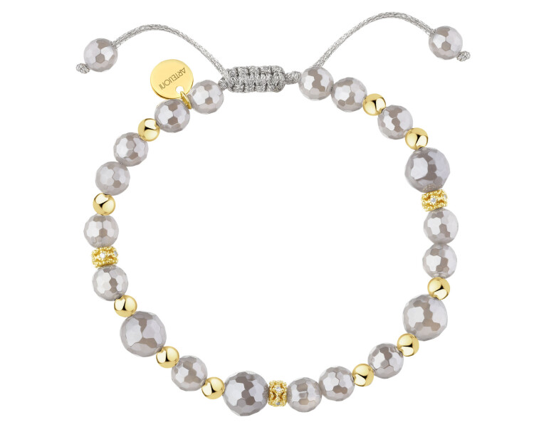 Bransoletka z mosiądzu pozłacana z agatami i cyrkoniami