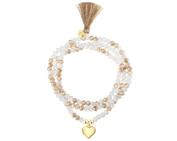 Bransoletka z mosiądzu pozłacana ze szklanymi detalami - serce