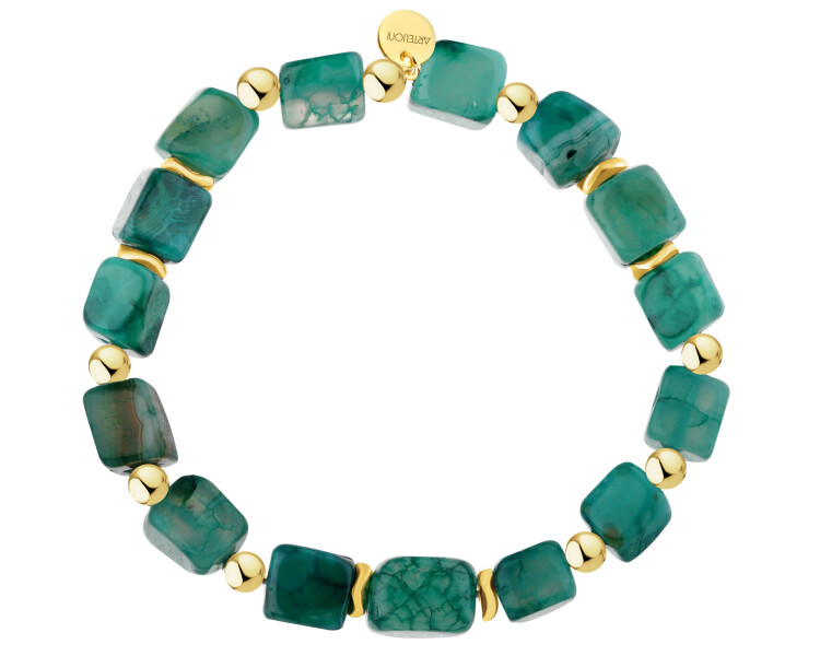 Bransoletka z mosiądzu pozłacana z agatami